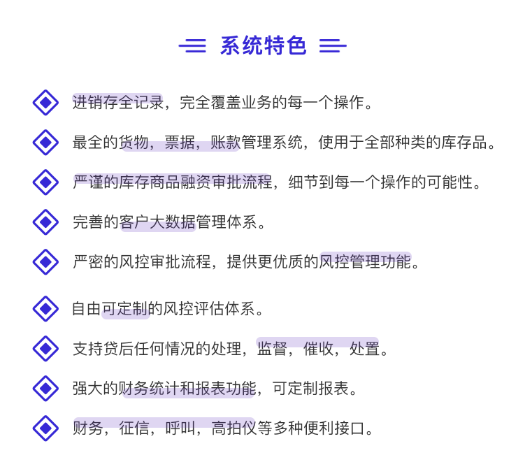 库存融资系统特色功能及技术架构展示